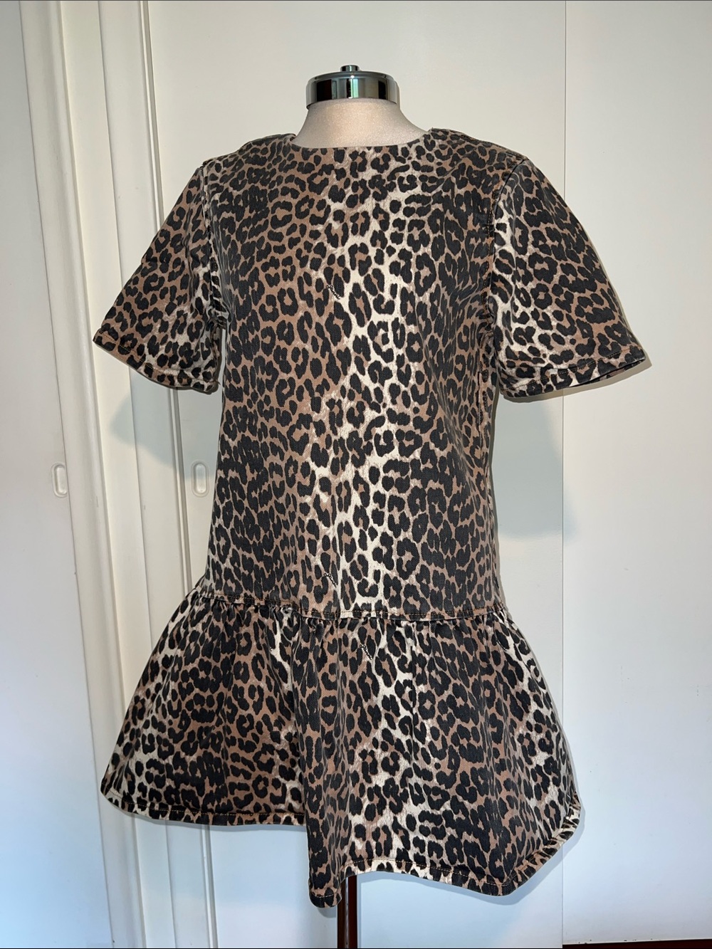 Ganni Leopard Print Peplum Dress - Brown & Black